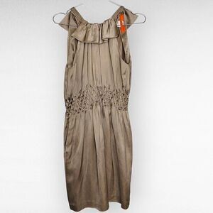 Cynthia Steffe Womens Dress Sz 6 Linen Blend Champagne Smocked Waist Ruffled Nec